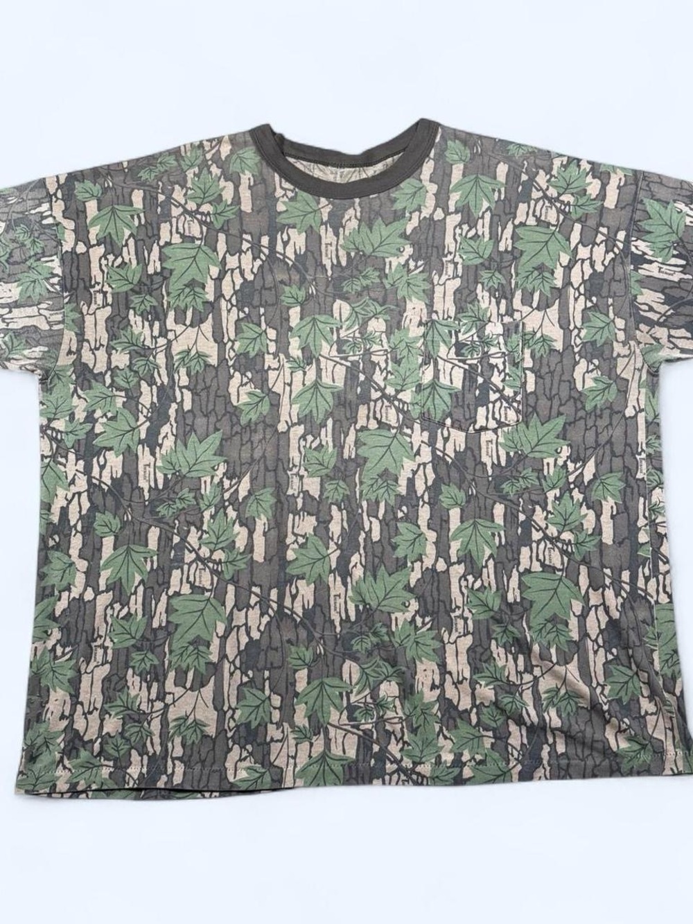 Vintage Trebark Camo Pocket T-Shirt Single Stitch Ringer Collar Boxy Hunting